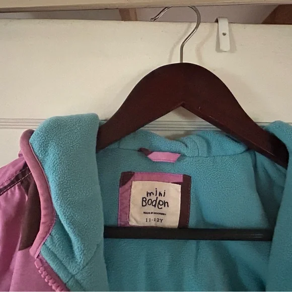 Mini Boden Kids Puffy PufferJacket Purple Pink Brown Floral Winter Coat 11/12 - Picture 2 of 4